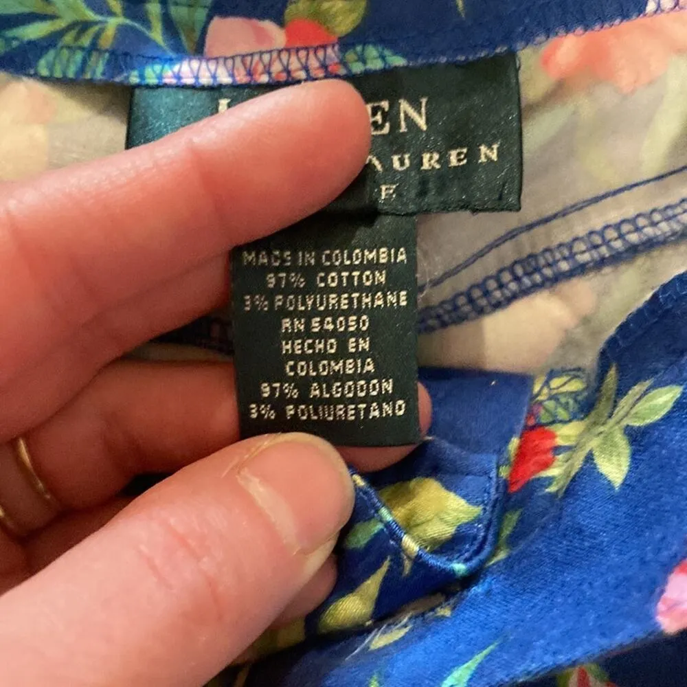 Lauren Ralph Lauren Colorful Floral Women’s Cropped Capris Sz 12 Petite Cotton Blue - Image 3