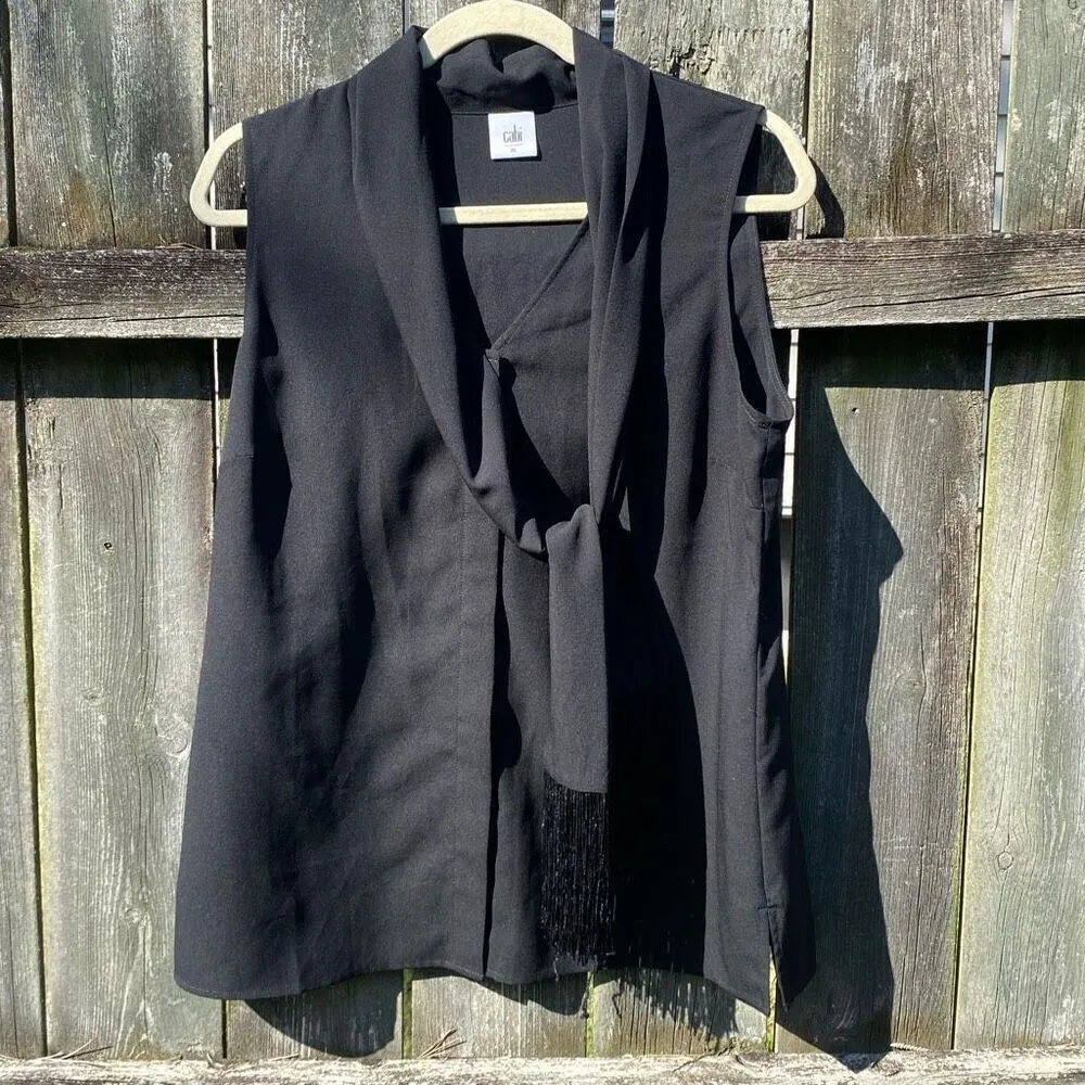 Cabi Black Fringe Scarf Button Down Tank Blouse |‎ M - Image 2