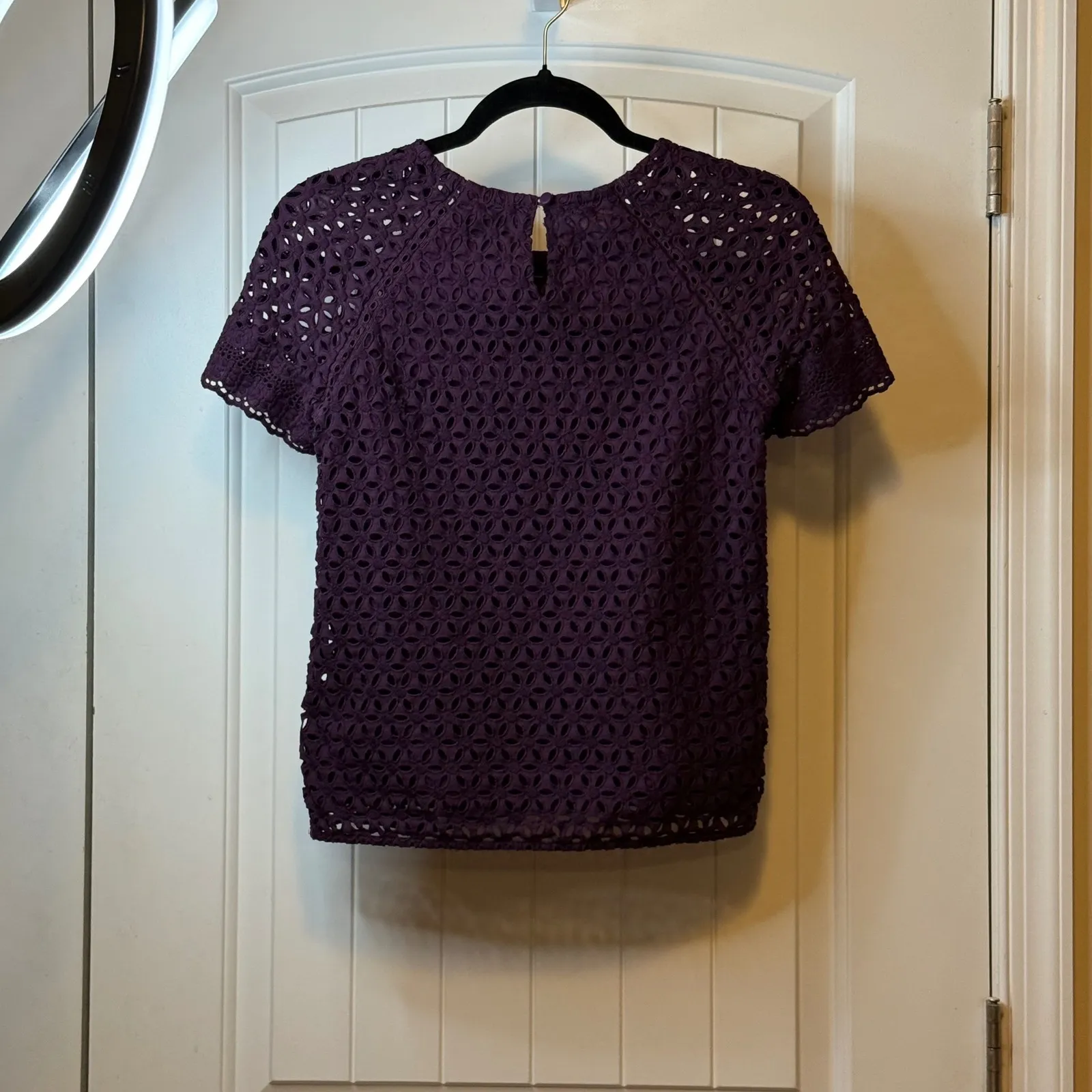 J. Crew Purple Eyelet Cotton Lace Bloom Top Short Sleeve Boho Chic Womens Sz 0 # - Image 3