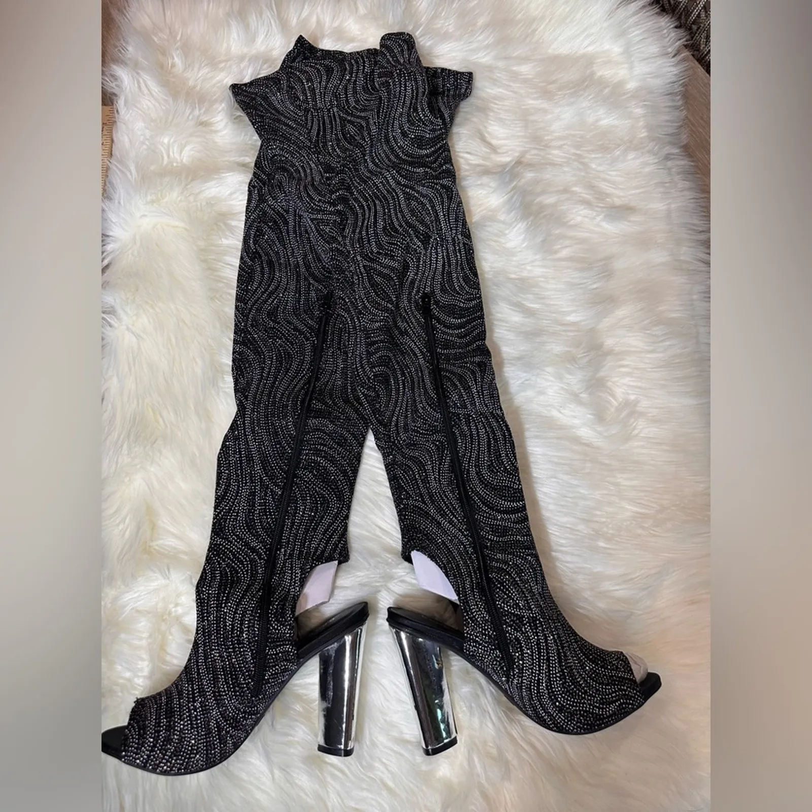 New: Bamboo Bling peep toe block heel boots - Image 2