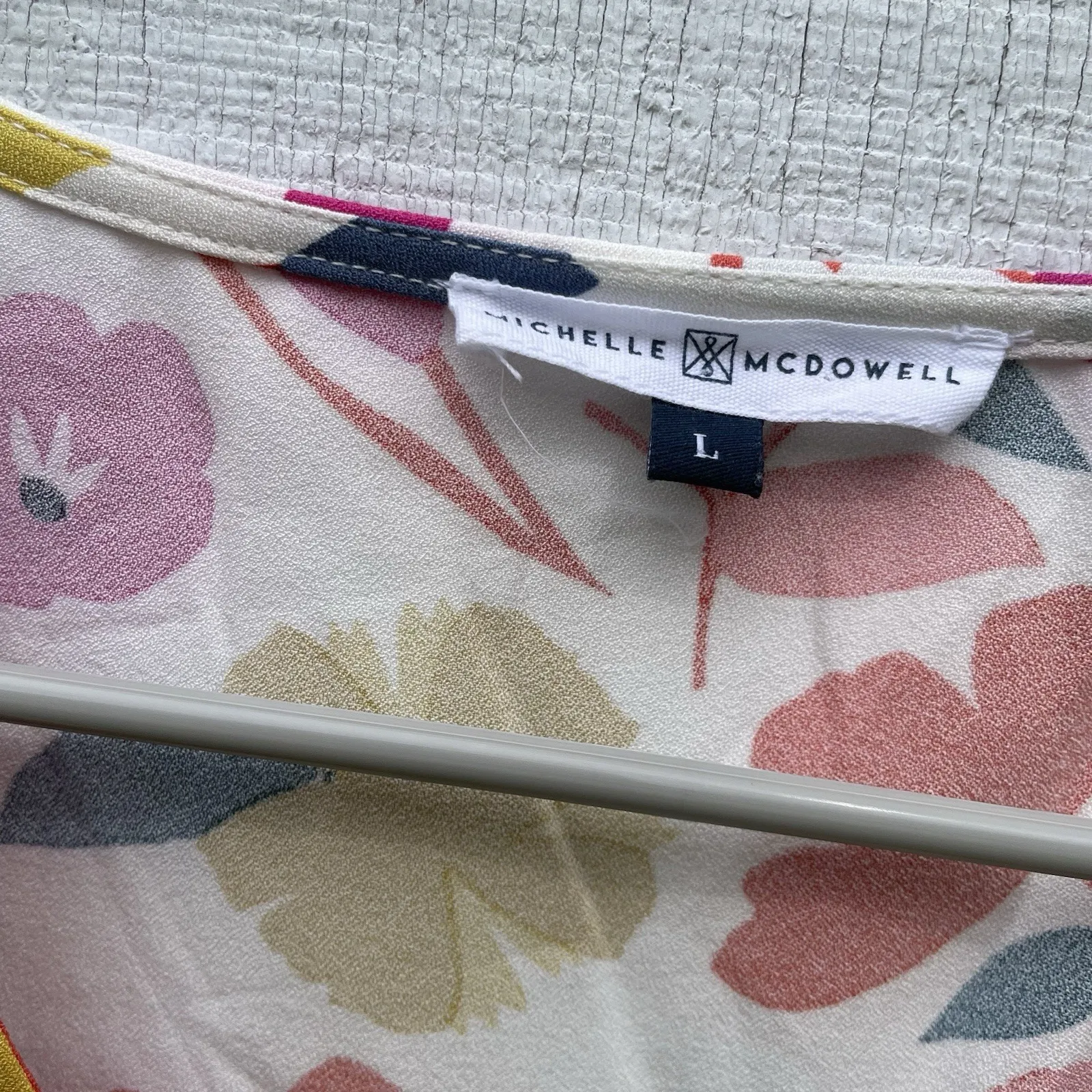 Michelle McDowell Floral Bright Colored Vneck Longsleeved Blouse Fun Large L - Image 2