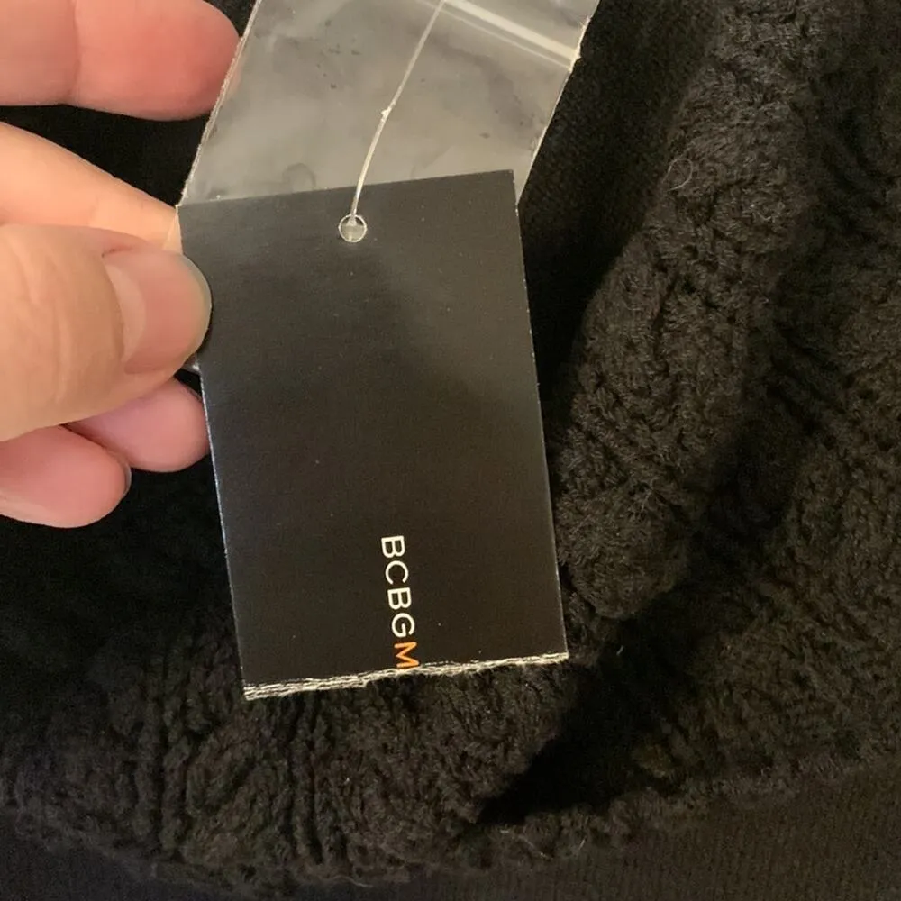 BCBG MaxAzria womens small cowl neck sweater tank black new braided knit turtle - Image 6