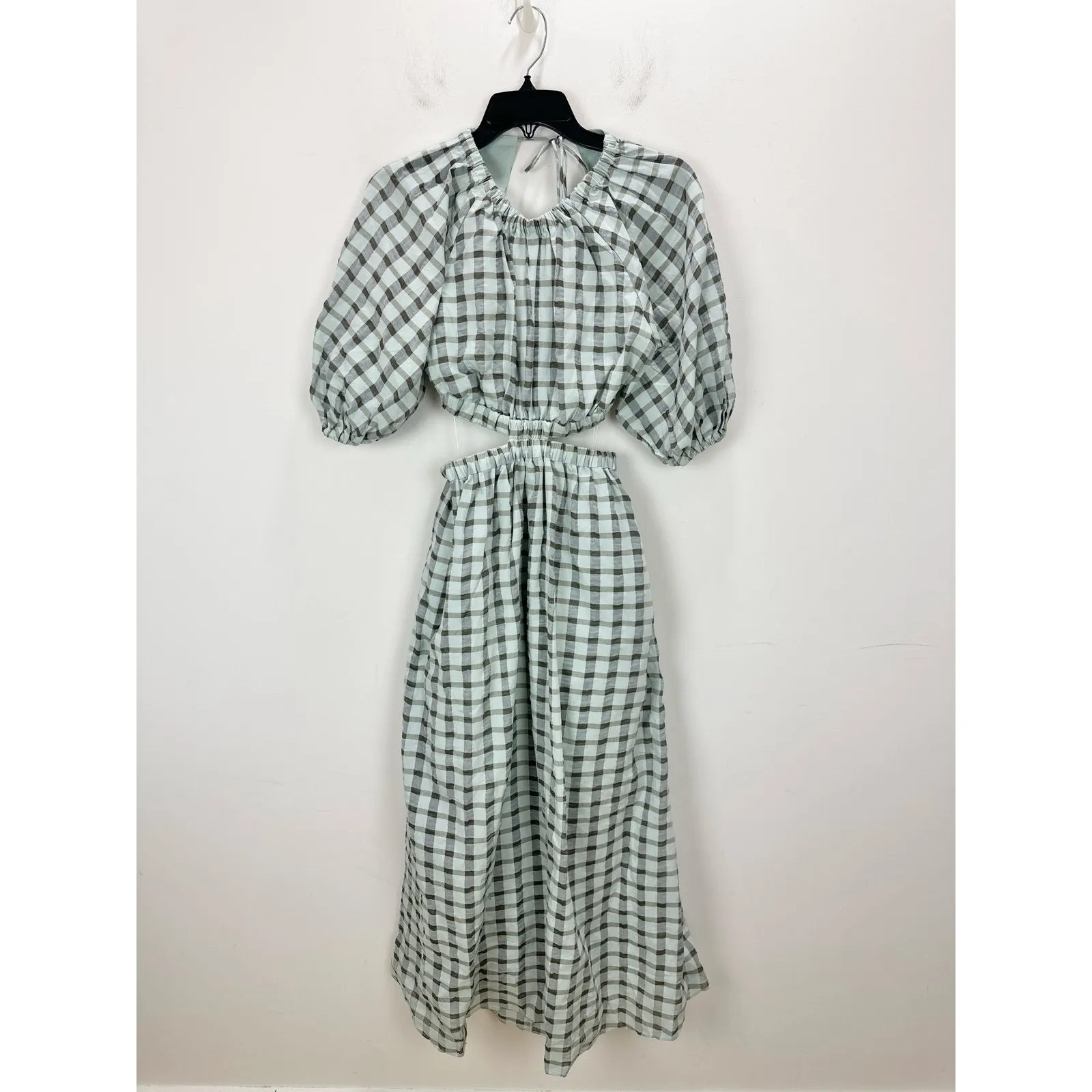 Significant Other Emily Midi Dress Gingham Mint Check Cotton Cutout US 4 NWT Blue - Image 5