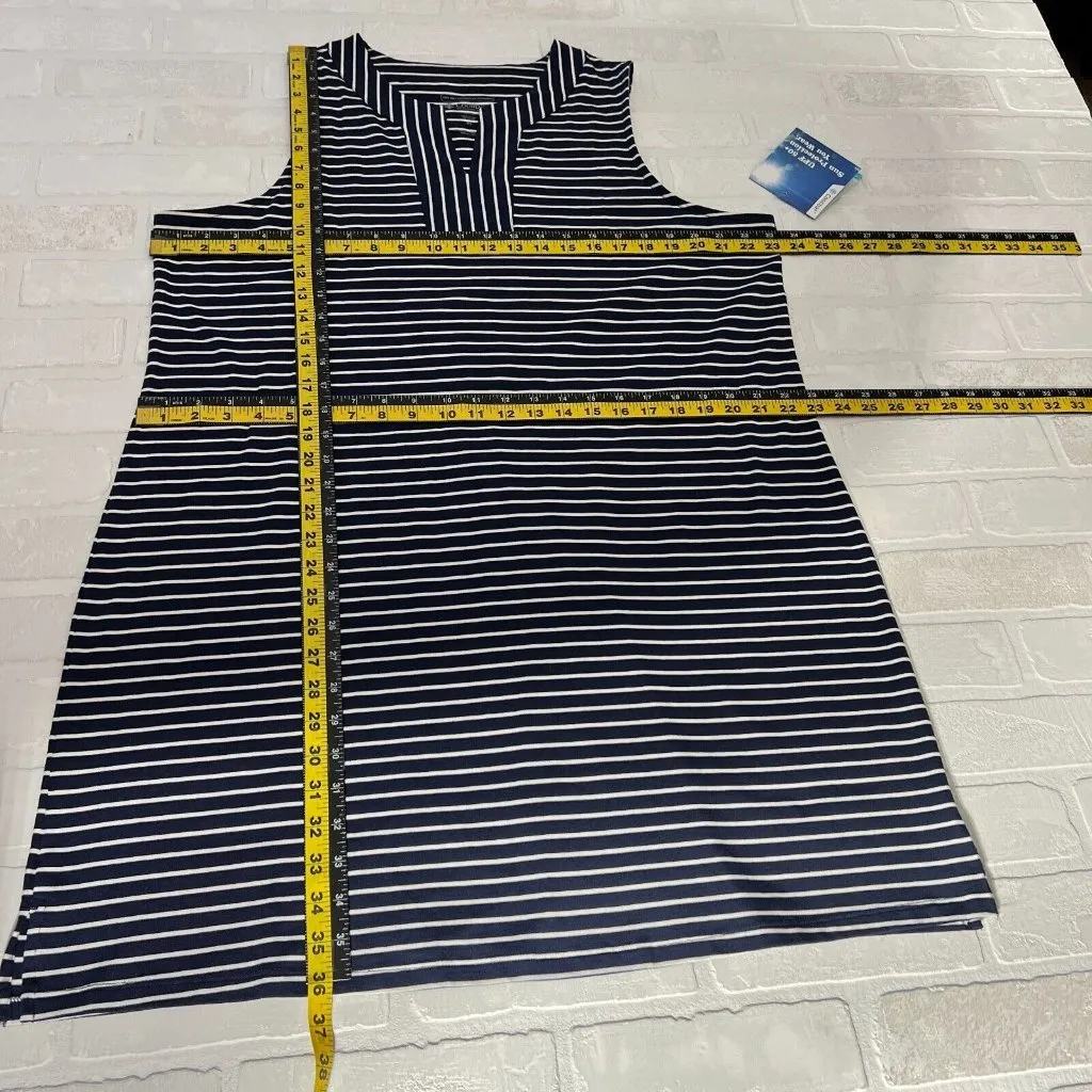 Coolibar Oceanside Tank Dress Womens XL Navy Blue Stripe Sleeveless UPF 50+ New‎ - Image 2