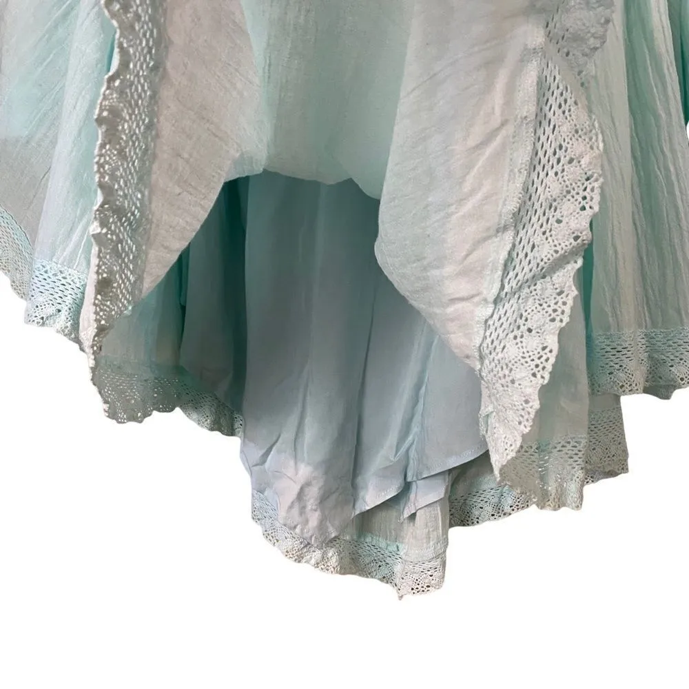 Free The Roses Boho Off The Shoulder Bat Wing Top Size S/M Blue - Image 5