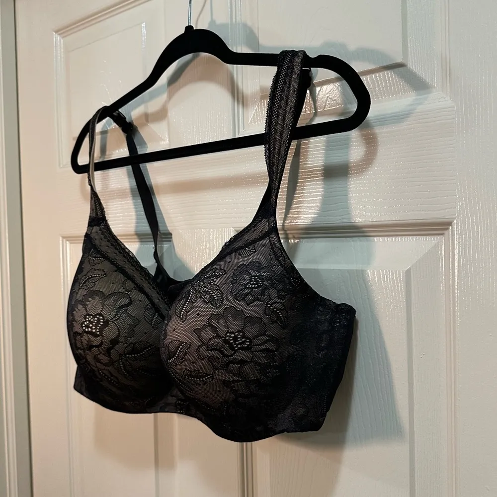 Cacique Lightly Lined Balconette Bra Size 44DD Black Lace Floral Underwire - Image 3