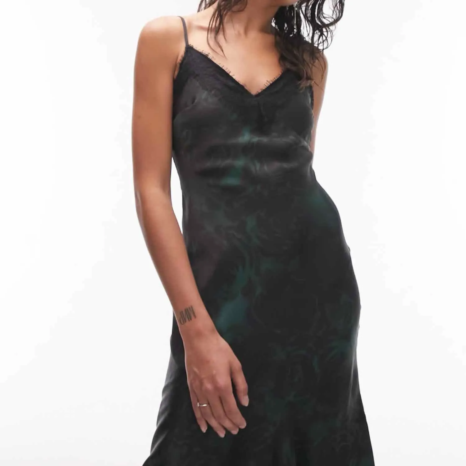 Topshop Lace Maxi Fishtail  Slip Dress Green Print Size US 4 - Image 8