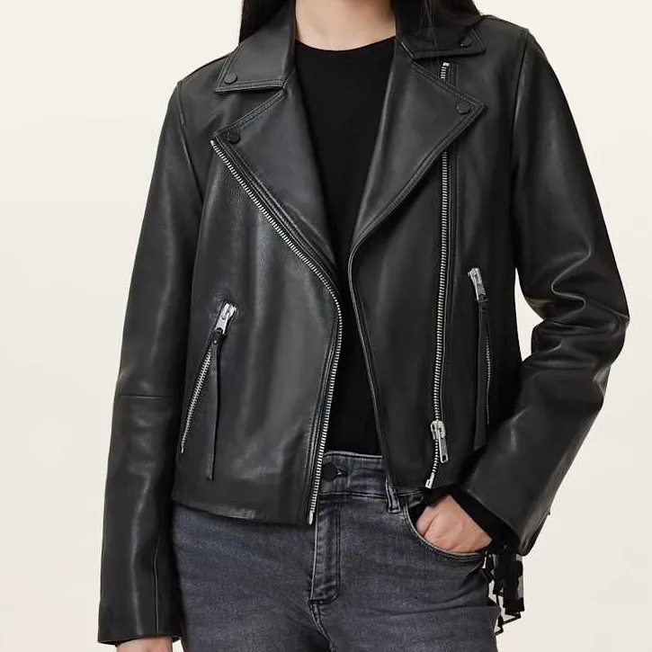 ALL SAINTS Dalby Biker Black 100% Lamb Leather Biker Jacket Women’s US 8 UK12 - Image 4