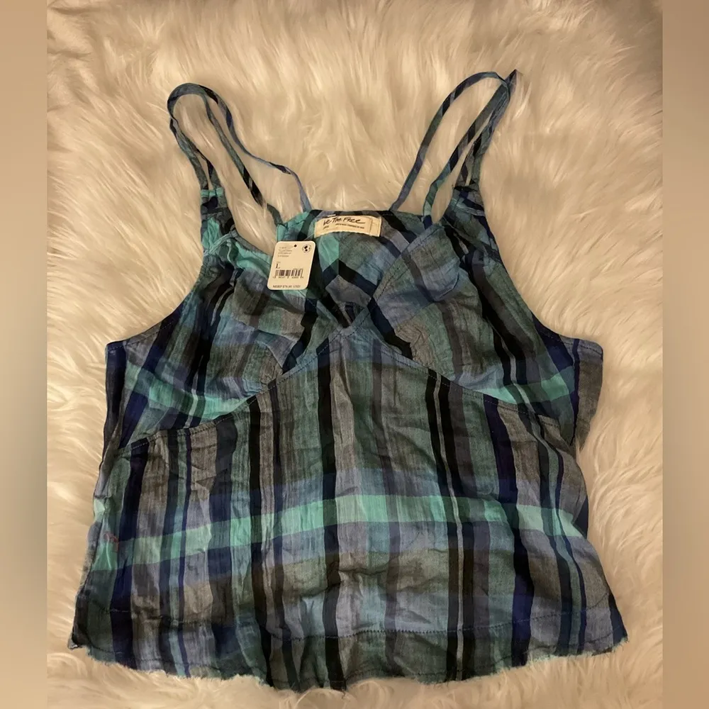Free People We The Free Plaid Halter Top in Navy Combo - Image 8