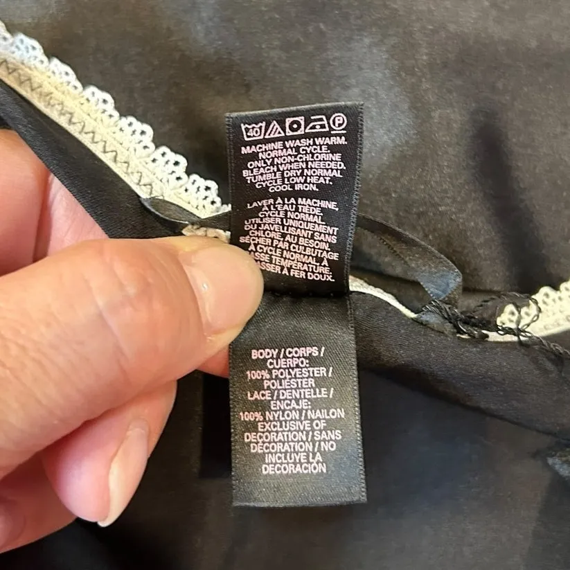 VICTORIA'S SECRET Black White Satin Slip Dress Lace Trim Lingerie Y2K MEDIUM - Image 8