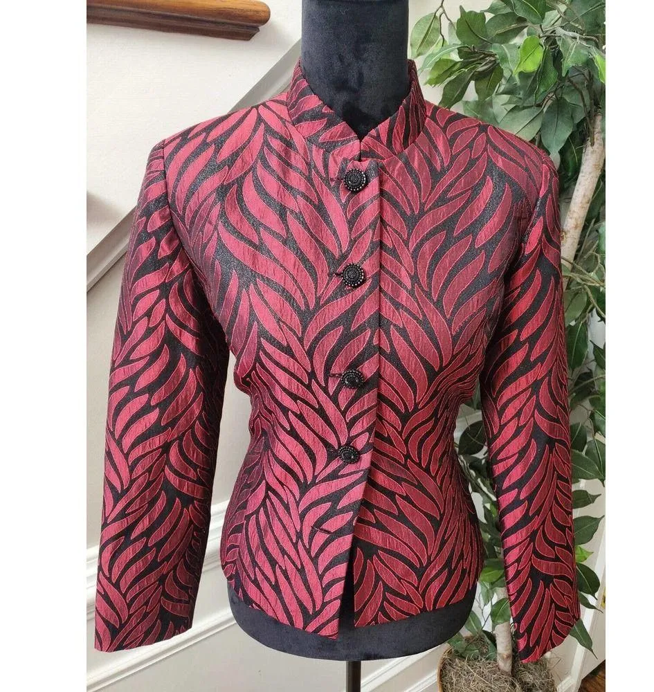 Dressbarn Women's Maroon Polyester Long Sleeve Single Breasted Blazer Size Small Red - Image 2