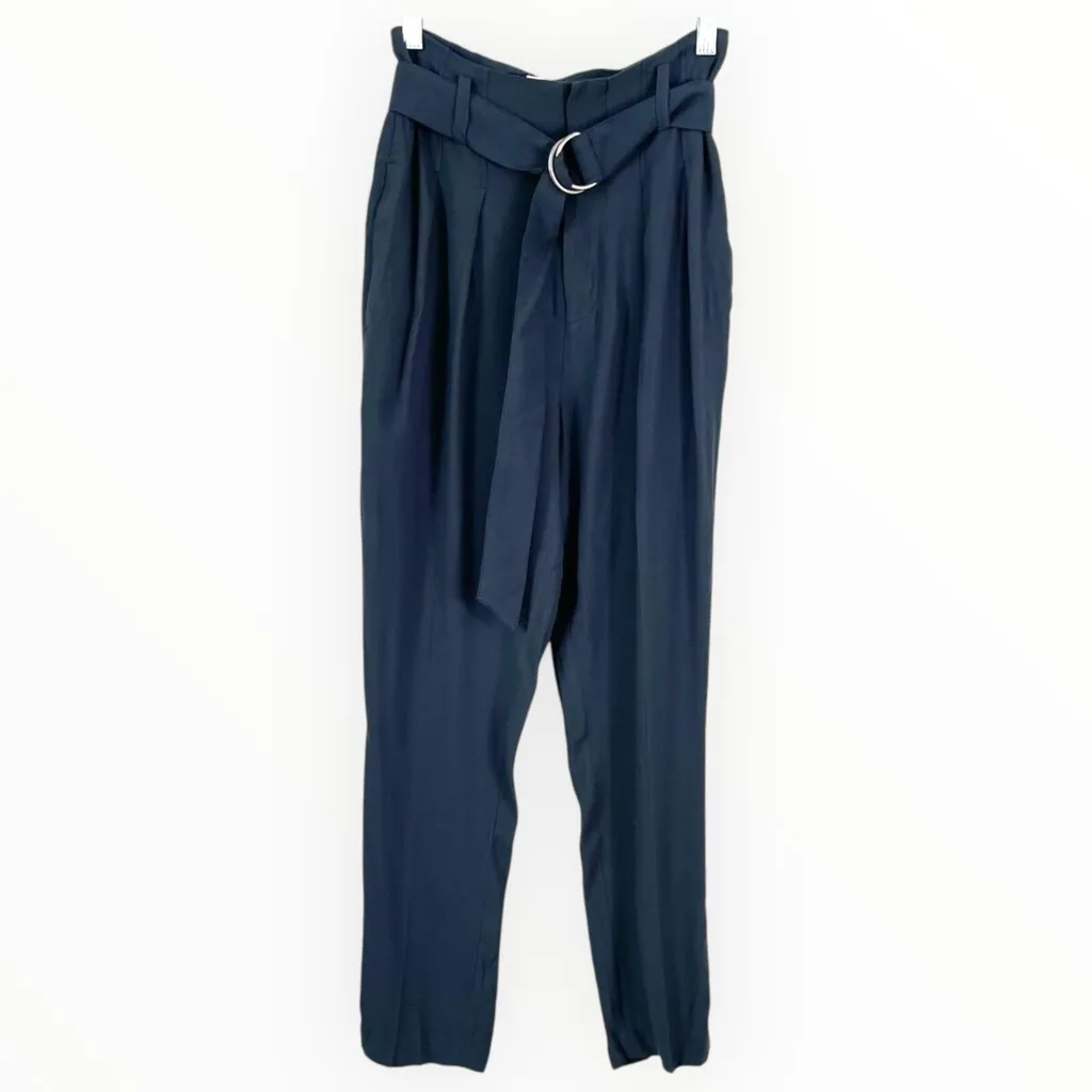 Joie Navy Blue High Waist Paperbag Pleated Taper Leg Slacks Pants Trousers S /XS - Image 2