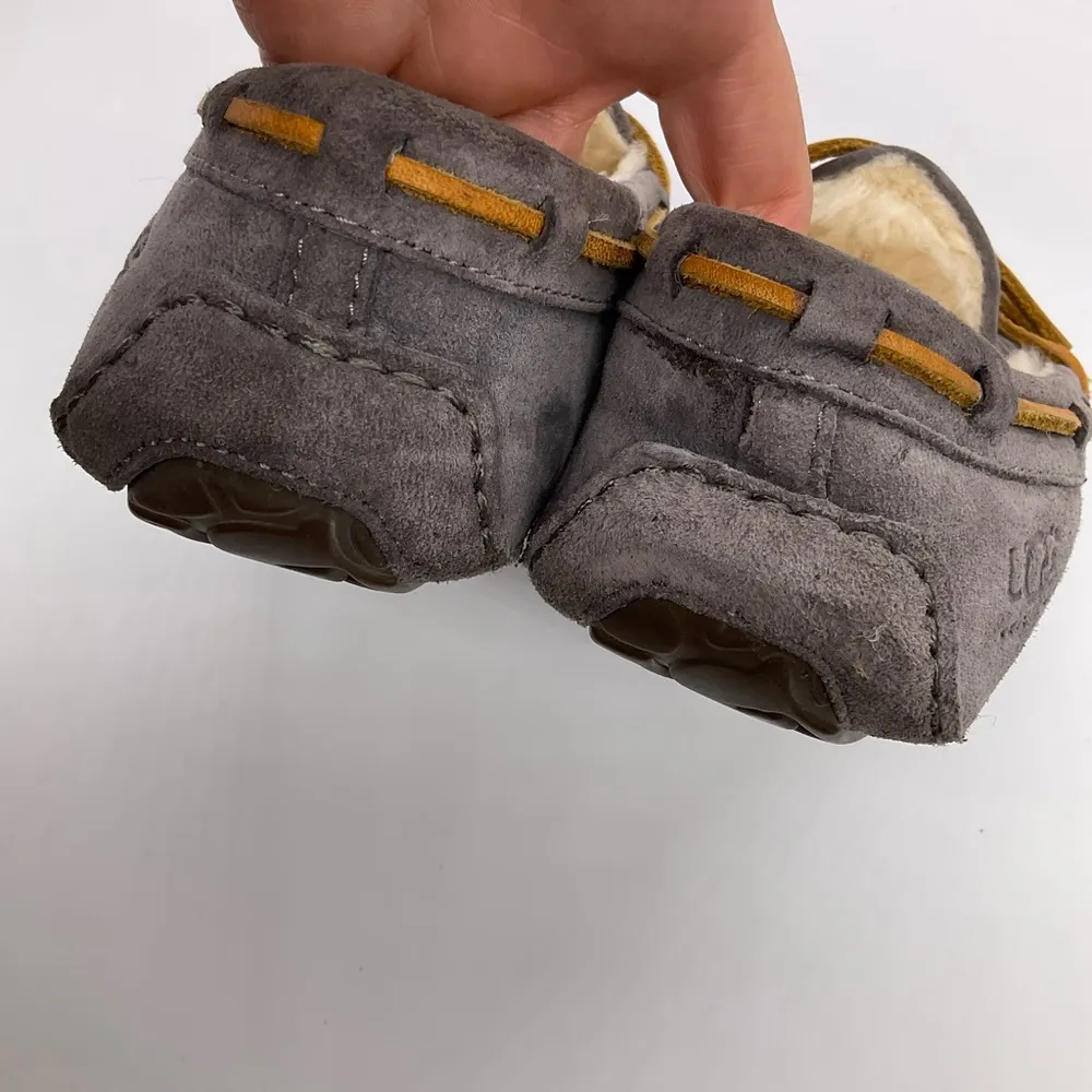 UGG  GREY LEATHER MOCCASIN SLIPPERS - Image 2