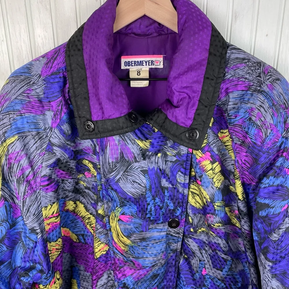 Vintage 1990s Women's  Obermeyer Renoir Ski Jacket Purple Brushstroke Size 8 - Image 3