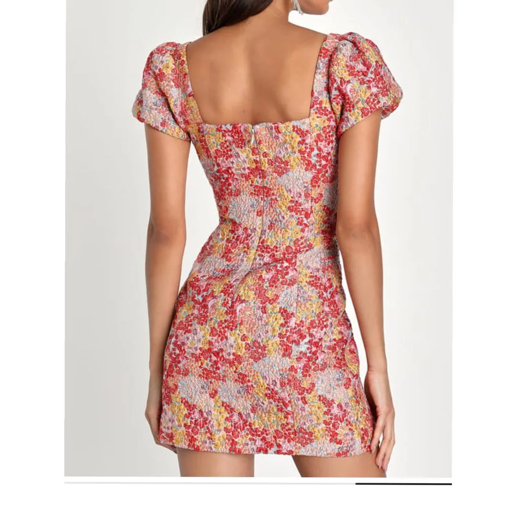 NWT Lulus floral jacquard mini vacation‎ going out dress colorful size small - Image 2