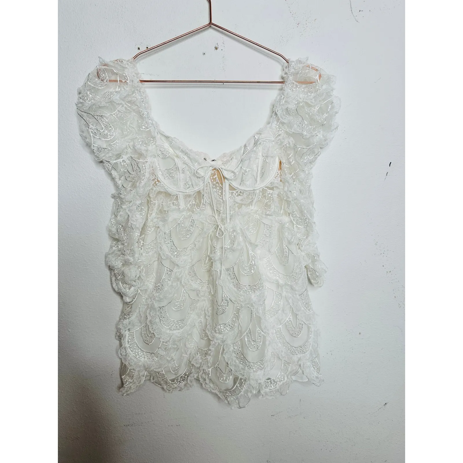 FOR LOVE & LEMONS White Bodice Taylor Lace Mini Dress Size Extra Small - Image 3