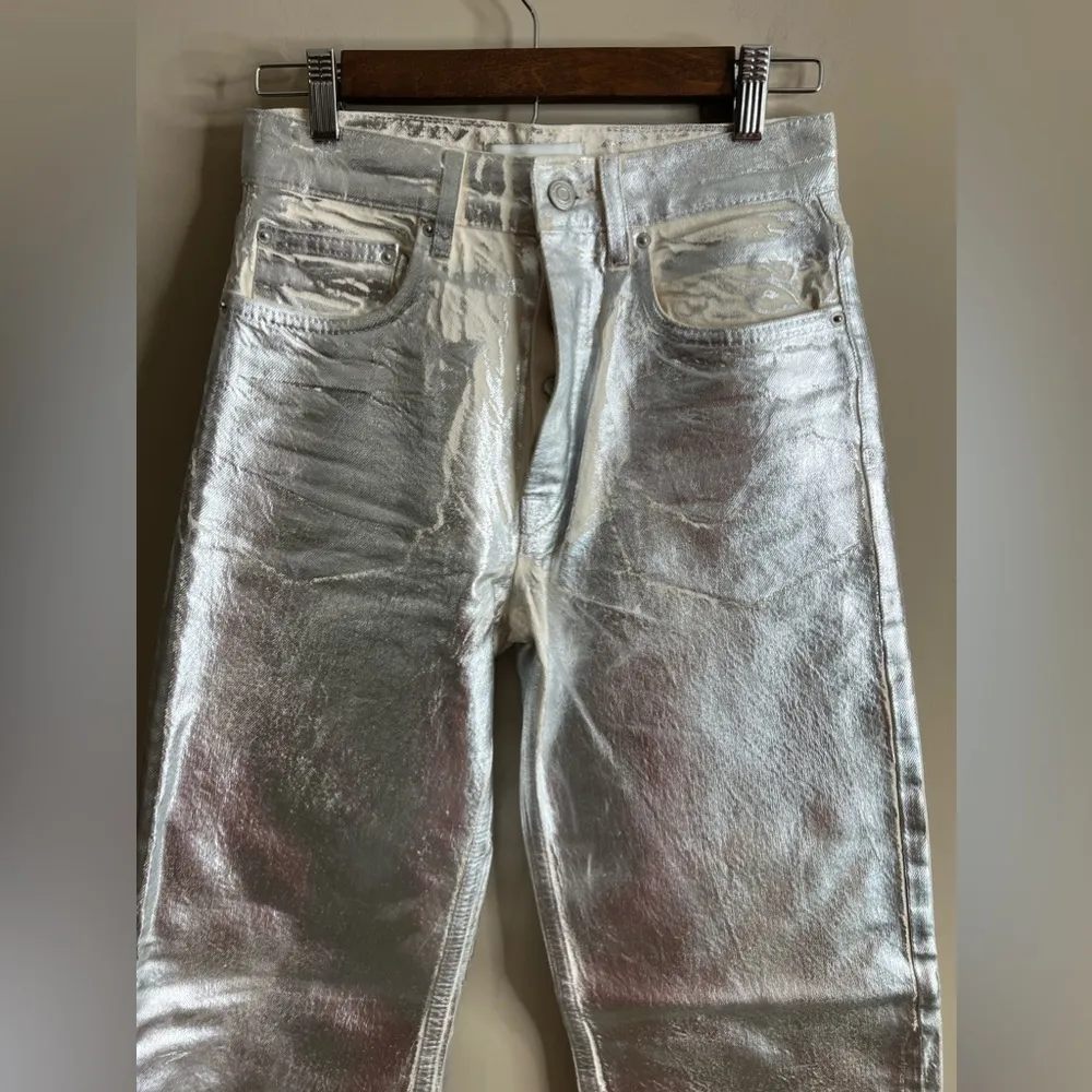 Zara silver metallic coated boyfriend fit straight leg jeans size 2 - Image 8
