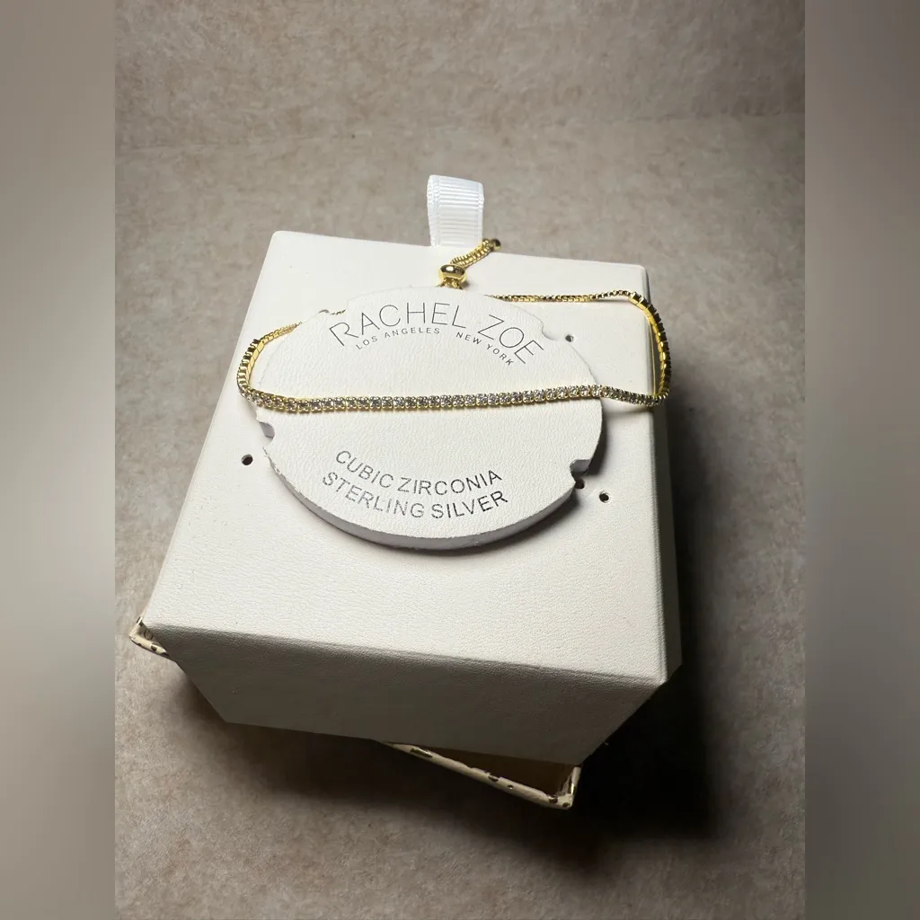 Rachel Zoe Cubic Zirconia Gold Plated Sterling Silver Tennis Bracelet,NWT - Image 3