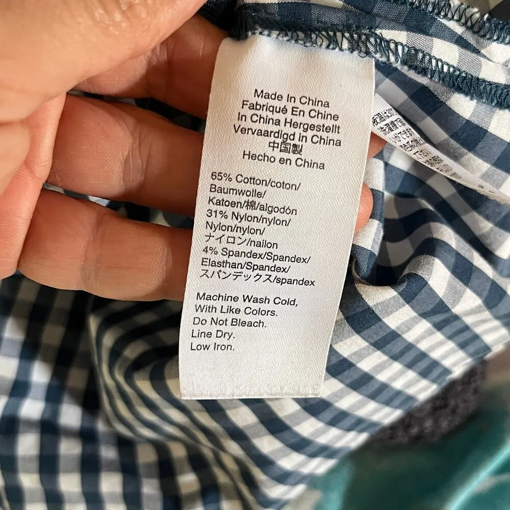 J.Crew x Universal Standard Women's Blue White Gingham Tie 3/4 Sleeve Top XL - Image 6