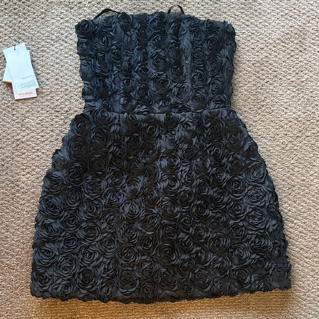 NADINE MERABI Black MAISY Strapless Floral Mini Dress - Image 5