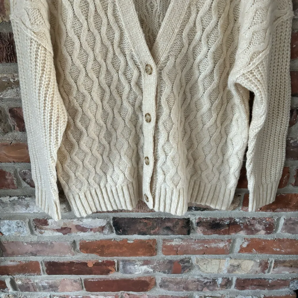 American Eagle Cream Cable Knit Cardigan Sweater, XS - Image 6