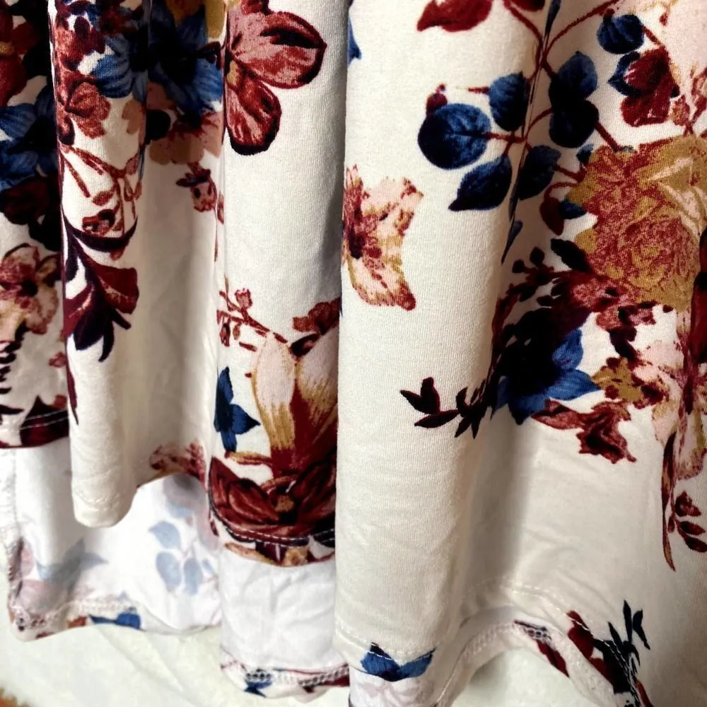 REBORN J Floral Long Sleeve High Low Pleated Midi Dress V-Neck Small Multicolor - Image 7