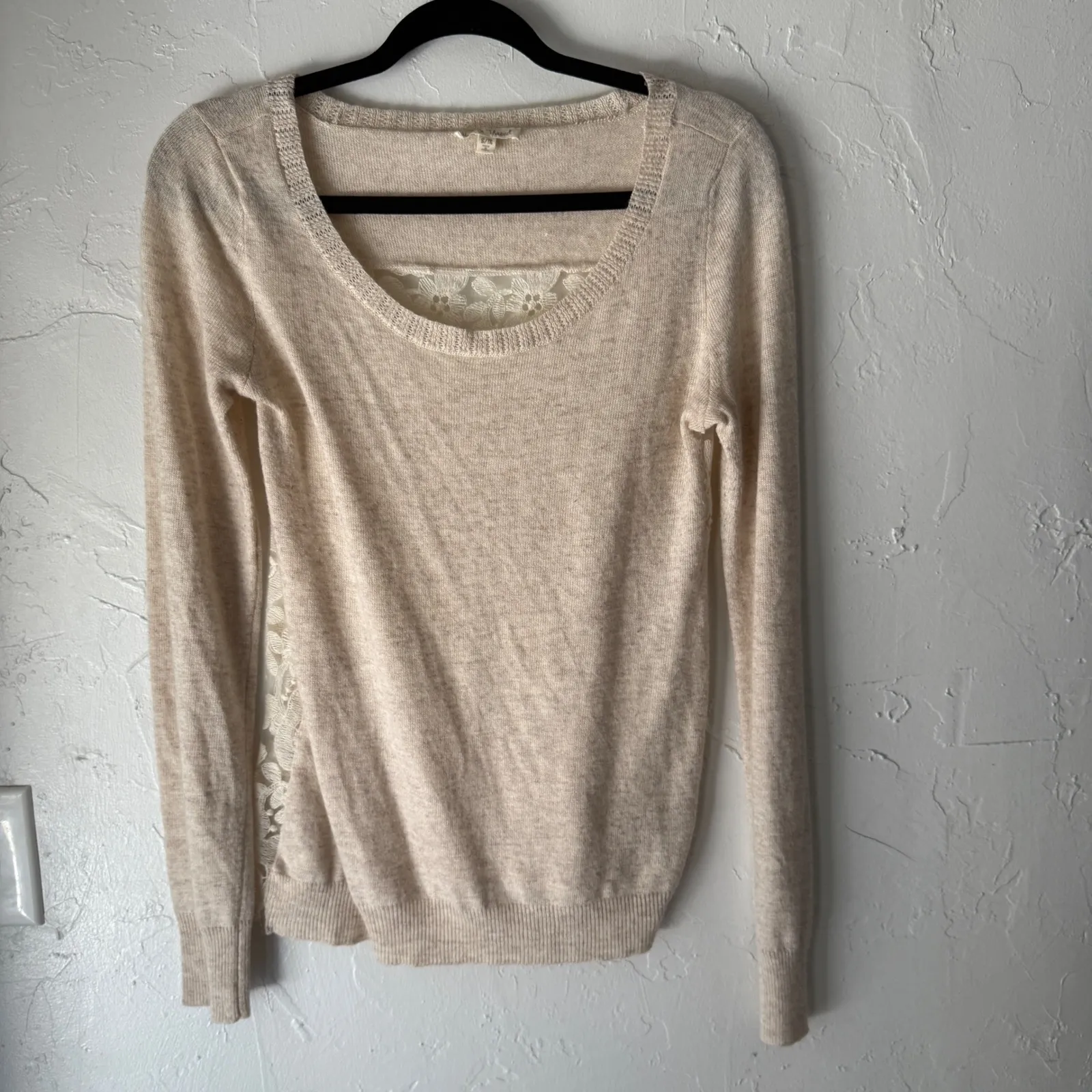 Hem & Thread Women's Lace Sweater S/M Angora Blend Beige Casual Knit Top Cottage - Image 2