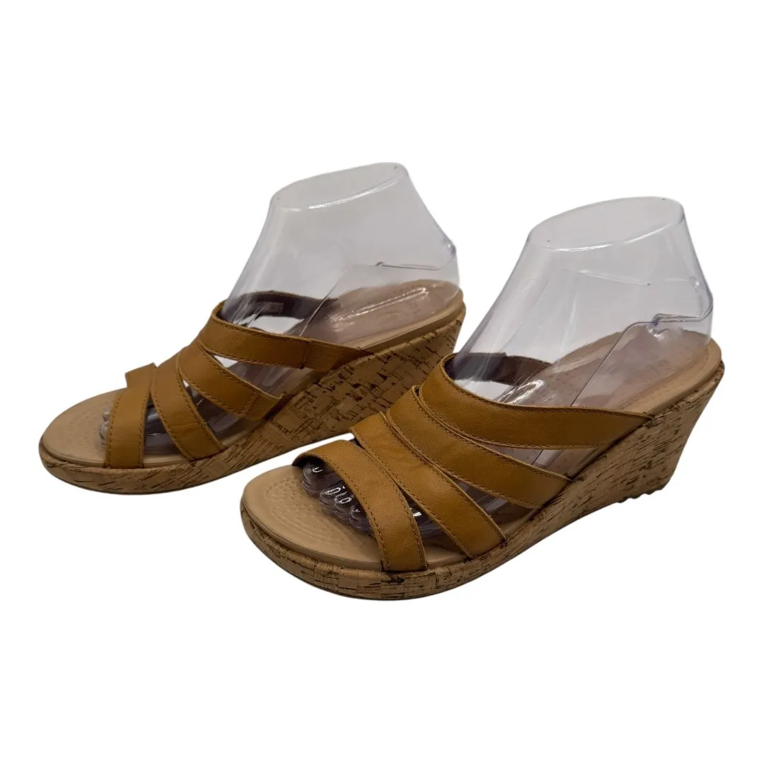 Crocs Shoes Women 8 Brown Leather Leigh Strappy Cork‎ Wedge Sandals Outdoor - Image 2