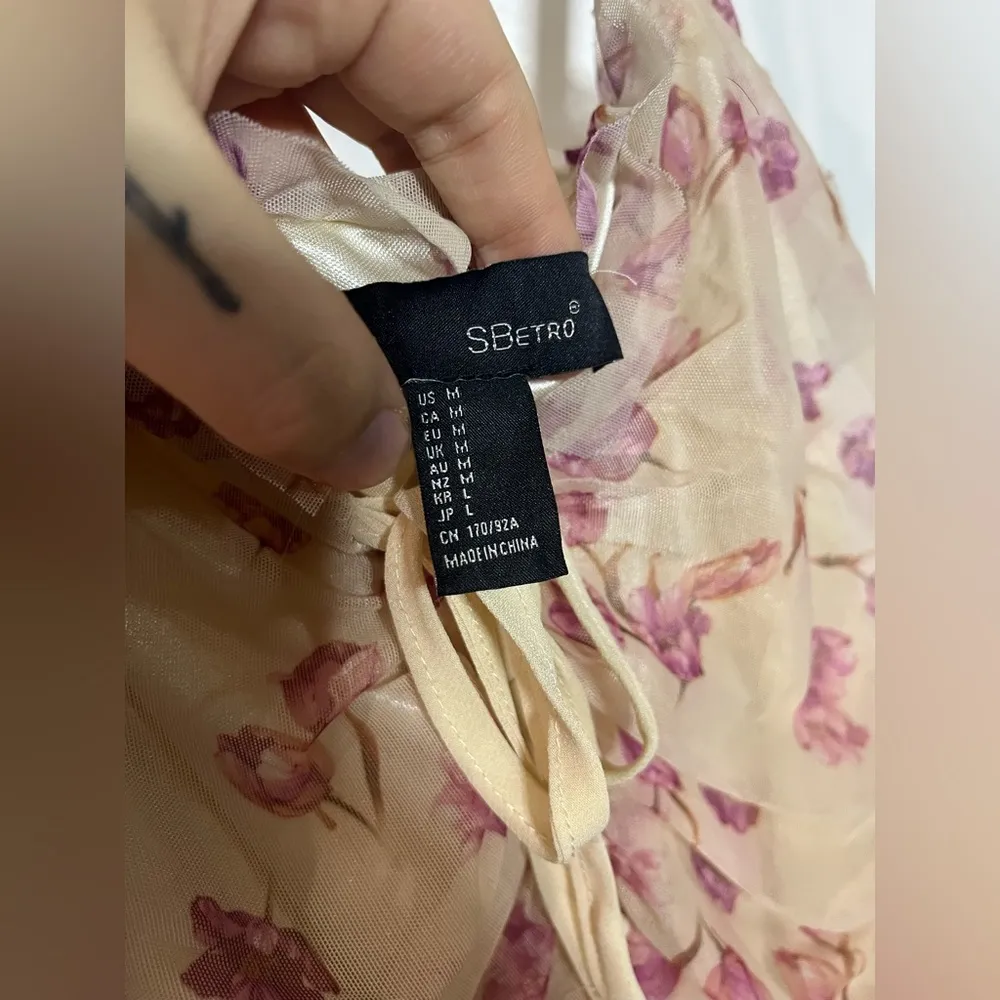 S.Betro Floral Romatic Vintage Aged Ruched Meshed Lace Up Front Dress  Size M - Image 16