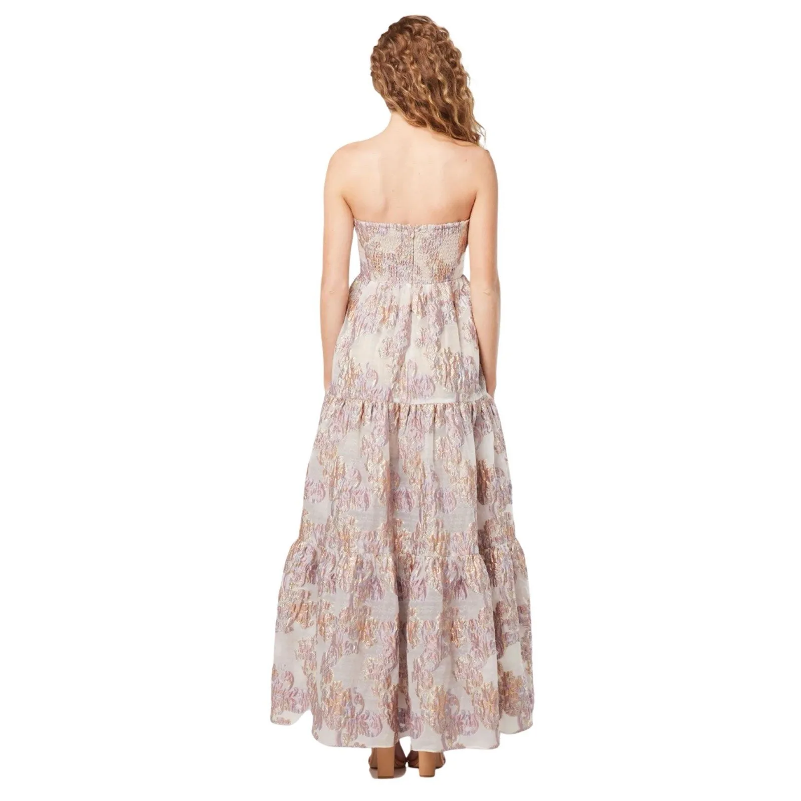 NWT Elliatt Halite Blush Pink Metallic Jacquard Side Slit Maxi Dress - Image 3