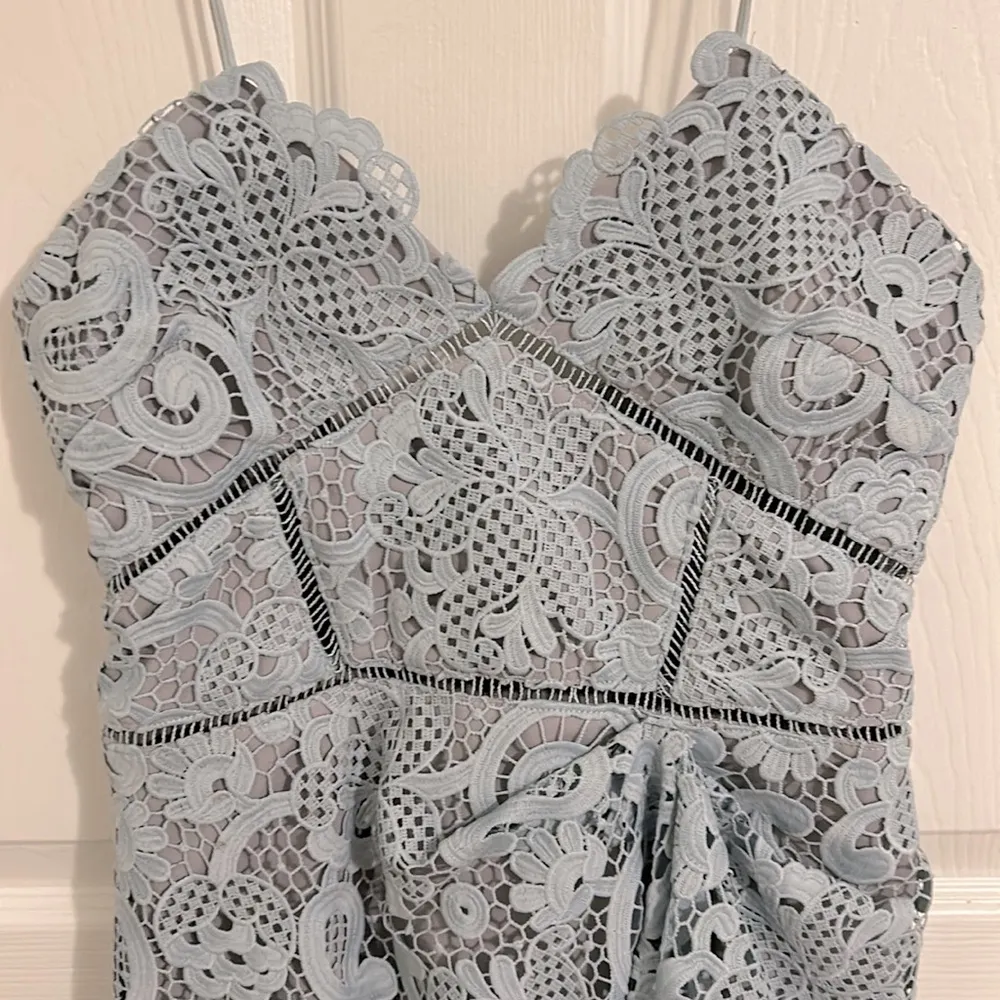 Self Portrait Light Blue Lace Paisley Vine Side Knot Mini Cocktail Dress Size 6 - Image 7