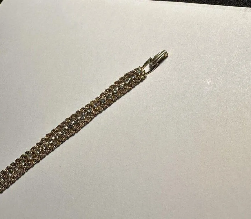 Women’s Gold Tone Rope Chain Clear Rhinestone Tennis Bracelet 7 1/8 Inch - Image 6