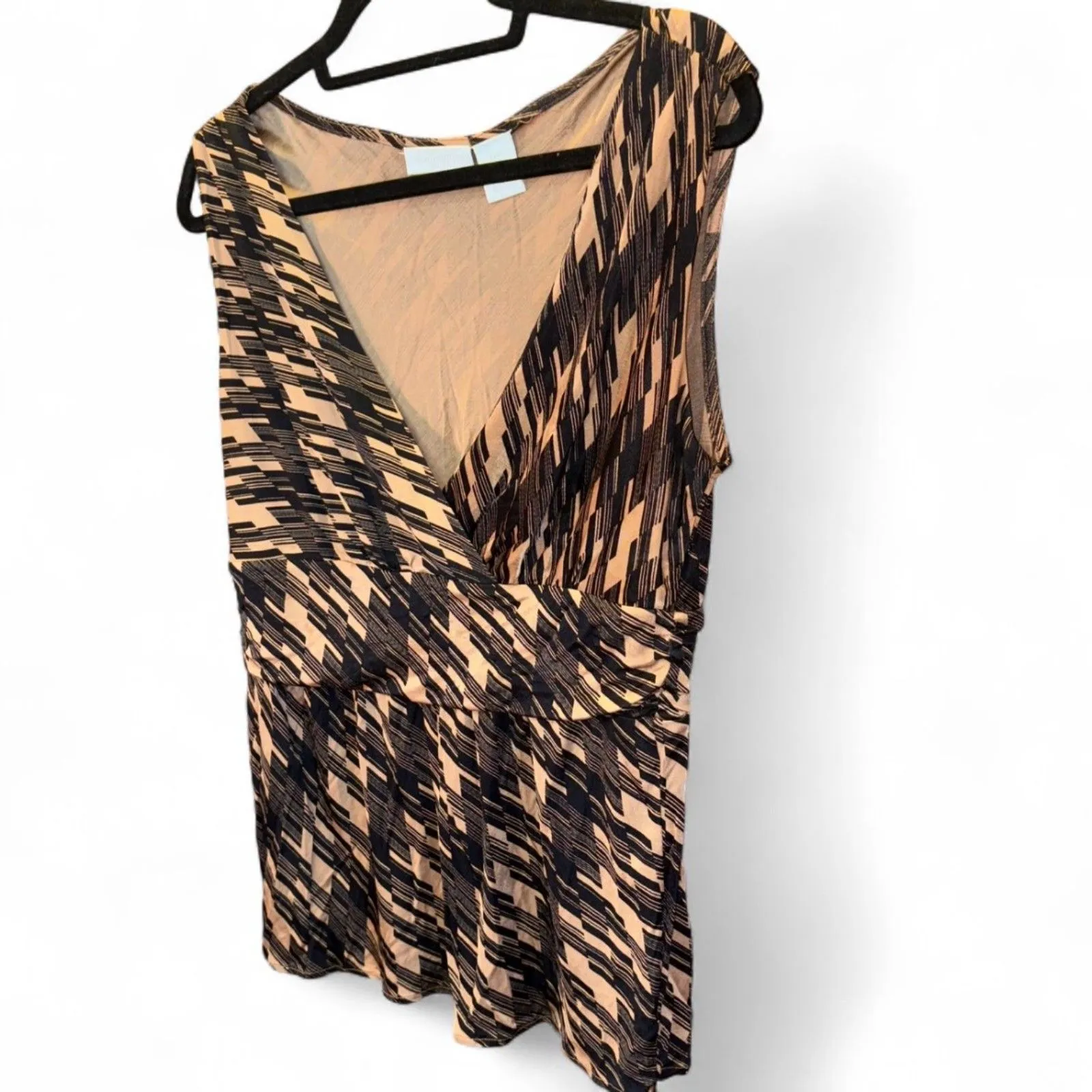 y2K Geometric Print Rayon V-Neck Flowy Sleeveless Blouse size L - Image 3