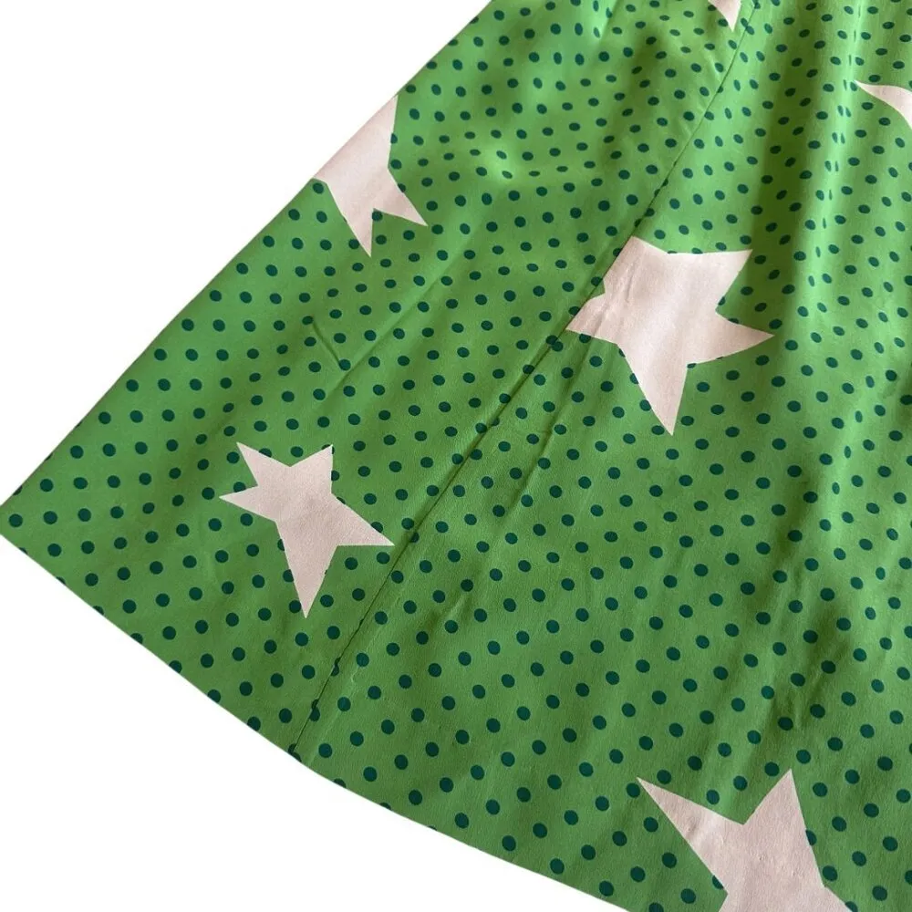 Girls From Savoy Anthropologie Green Star Print Silk Dress A - Image 5