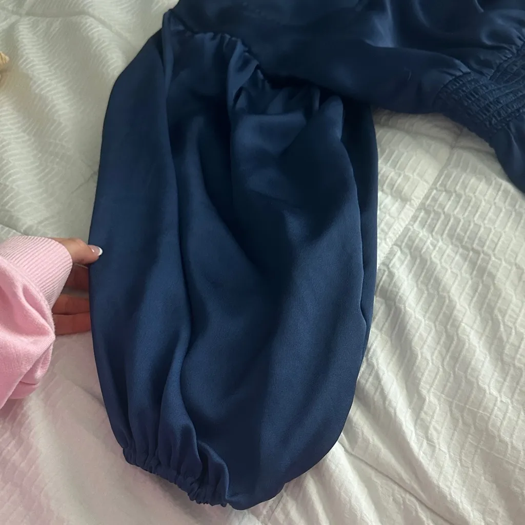 Sam and Jess Navy Blue Satin Blouse - Image 2