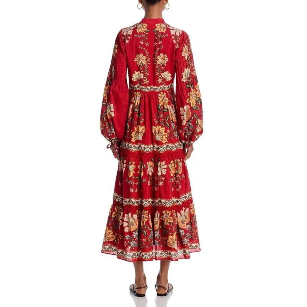 NEW NWT Farm Rio Garden Delight Floral Midi Dress Red Multi Long Sleeve Size XS - Image 6