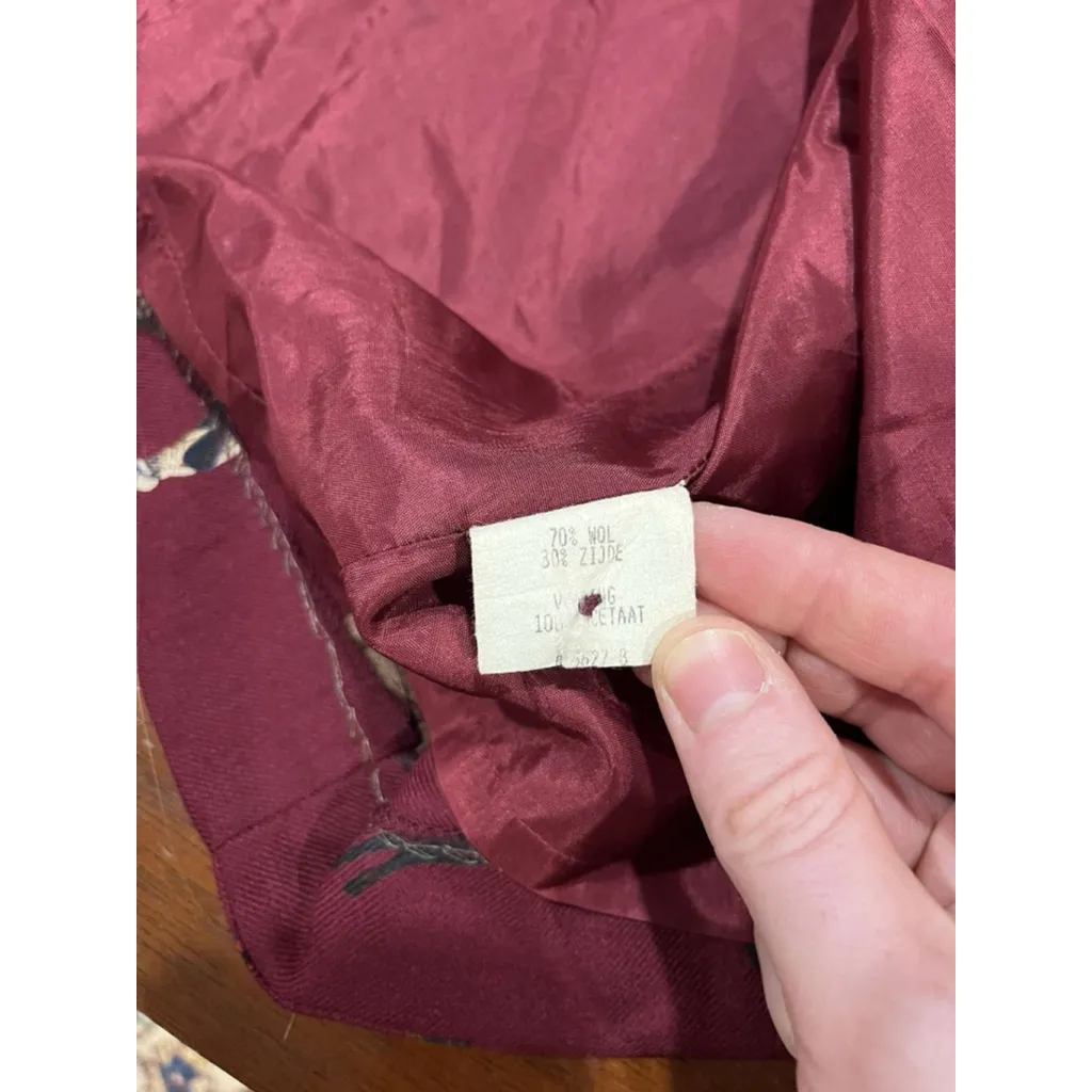 Pauw Amsterdam Burgundy Wool Silk Blend Skirt Horse Equestrian Hunt Print Size S Red - Image 9