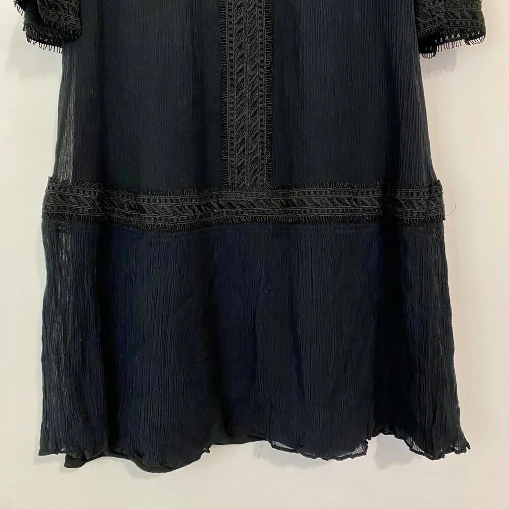 Kobi Halperin Women's Lace Trim Mini V Neck 3/4 Sleeve Dress Size Medium EUC Black - Image 3