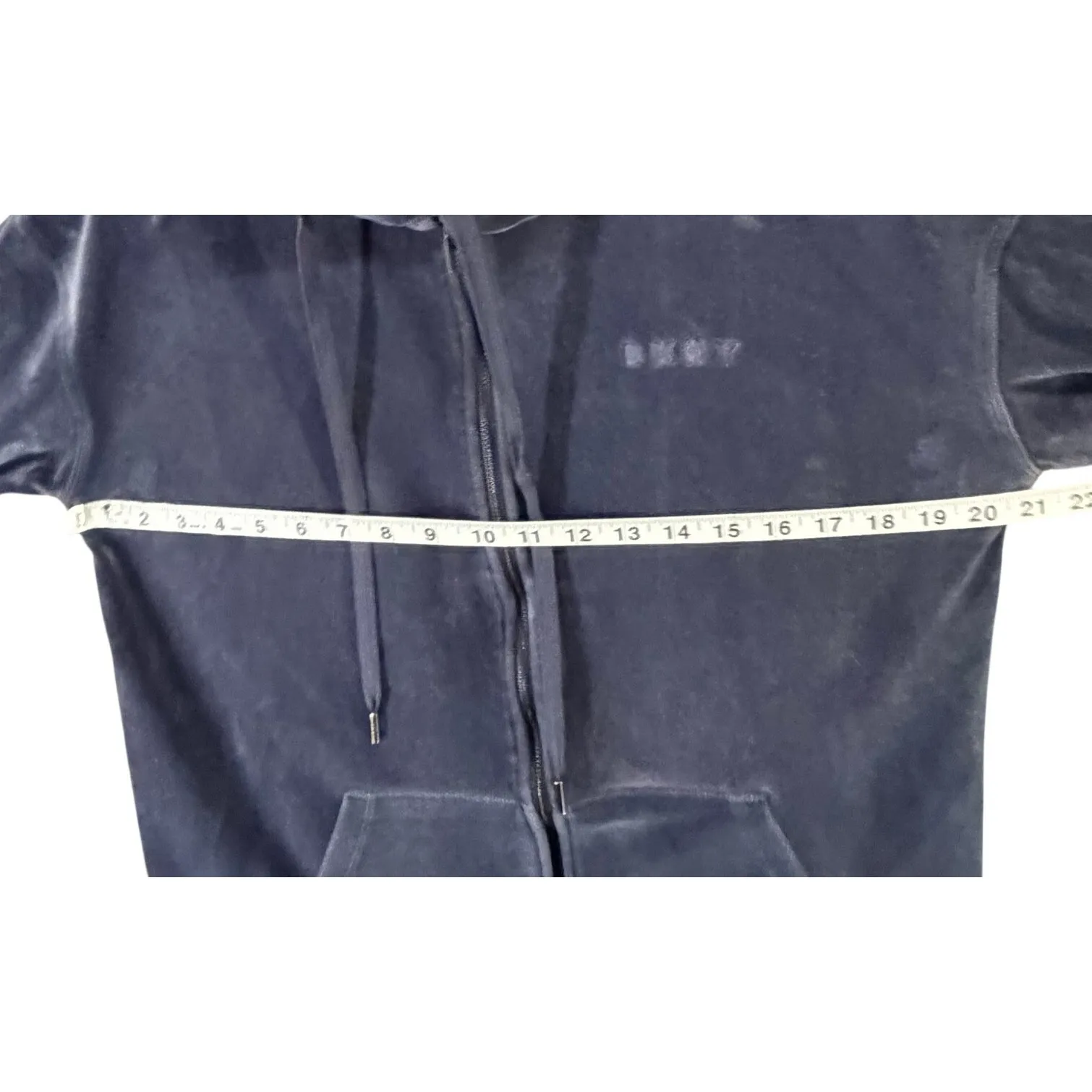 DKNY Sport Velour Hoodie Jacket Womens M Blue Velvet Full Zip Logo Sporty Cozy - Image 6