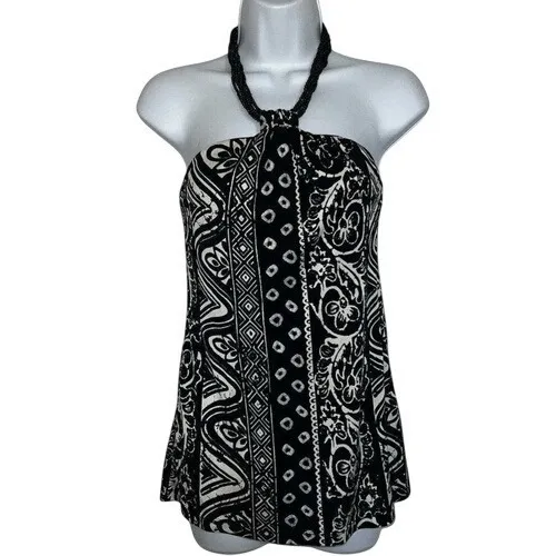 WHITE HOUSE BLACK MARKET Silk Tribal Beaded Neck Halter Top Shelf Bra EUC‎ XS - Image 2
