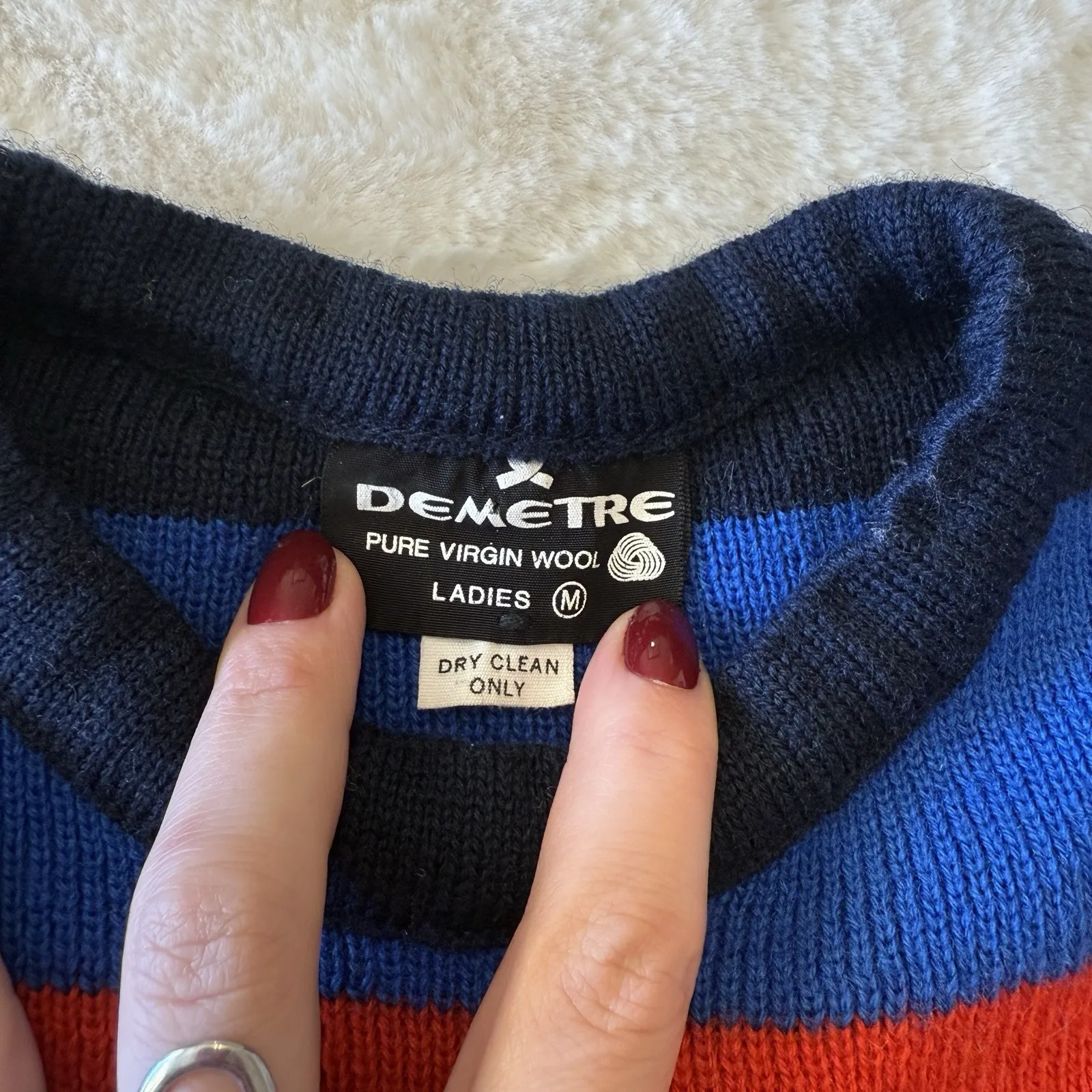 Vintage Demetre Wool RetroStriped Sweater Knit Striped Crewneck Med Apres Ski - Image 2