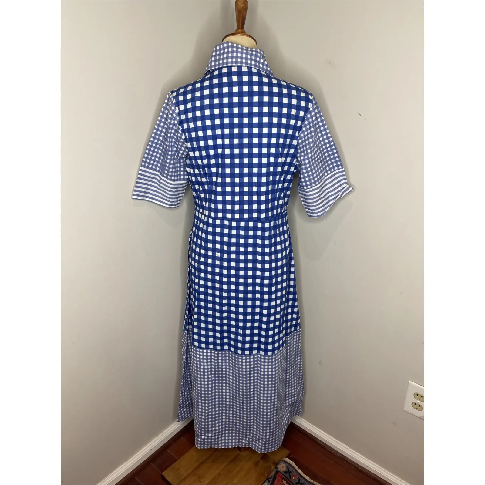 New Tuckernuck Oliphant Navy Gingham 3/4 Shirt Midi Dress Medium M‎ - Image 5