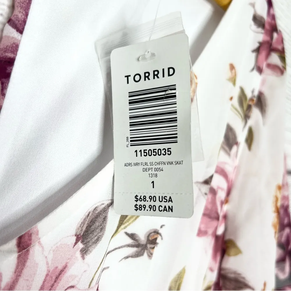 NWT Torrid Ivory White & Pink Floral Chiffon Skater Dress Size 1X - Image 7