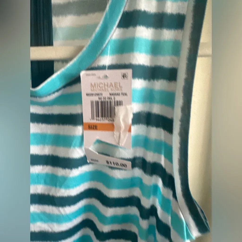 Michael  Michael KORS Teal, Turquoise and White Striped Dress. - Image 6