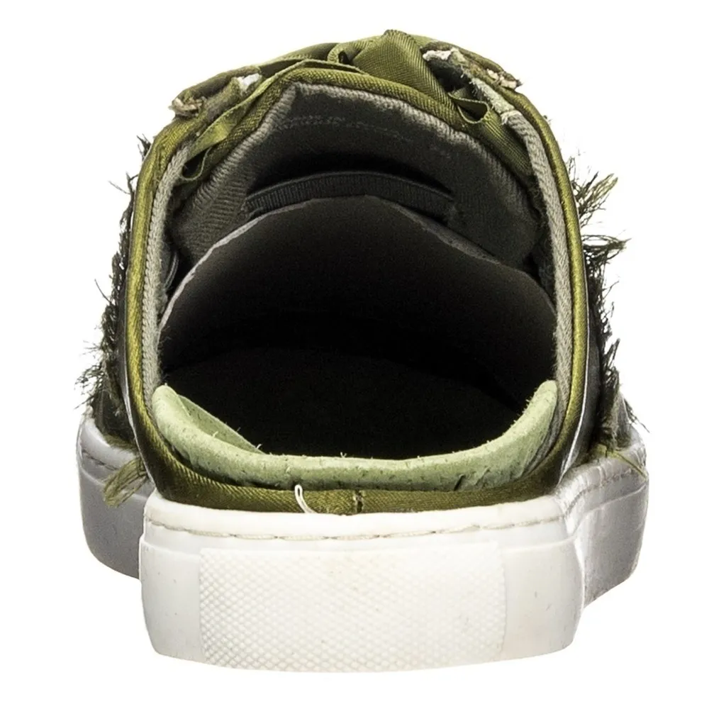 Free People Naples Satin Khaki Sneakers Open Back Distressed - Image 3