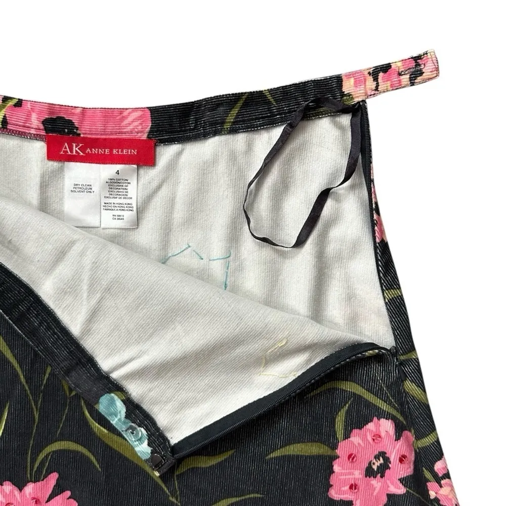 AK Anne Klein Floral Multicolor Sequin Corduroy A-Line Cotton Skirt Size 4 - Image 6