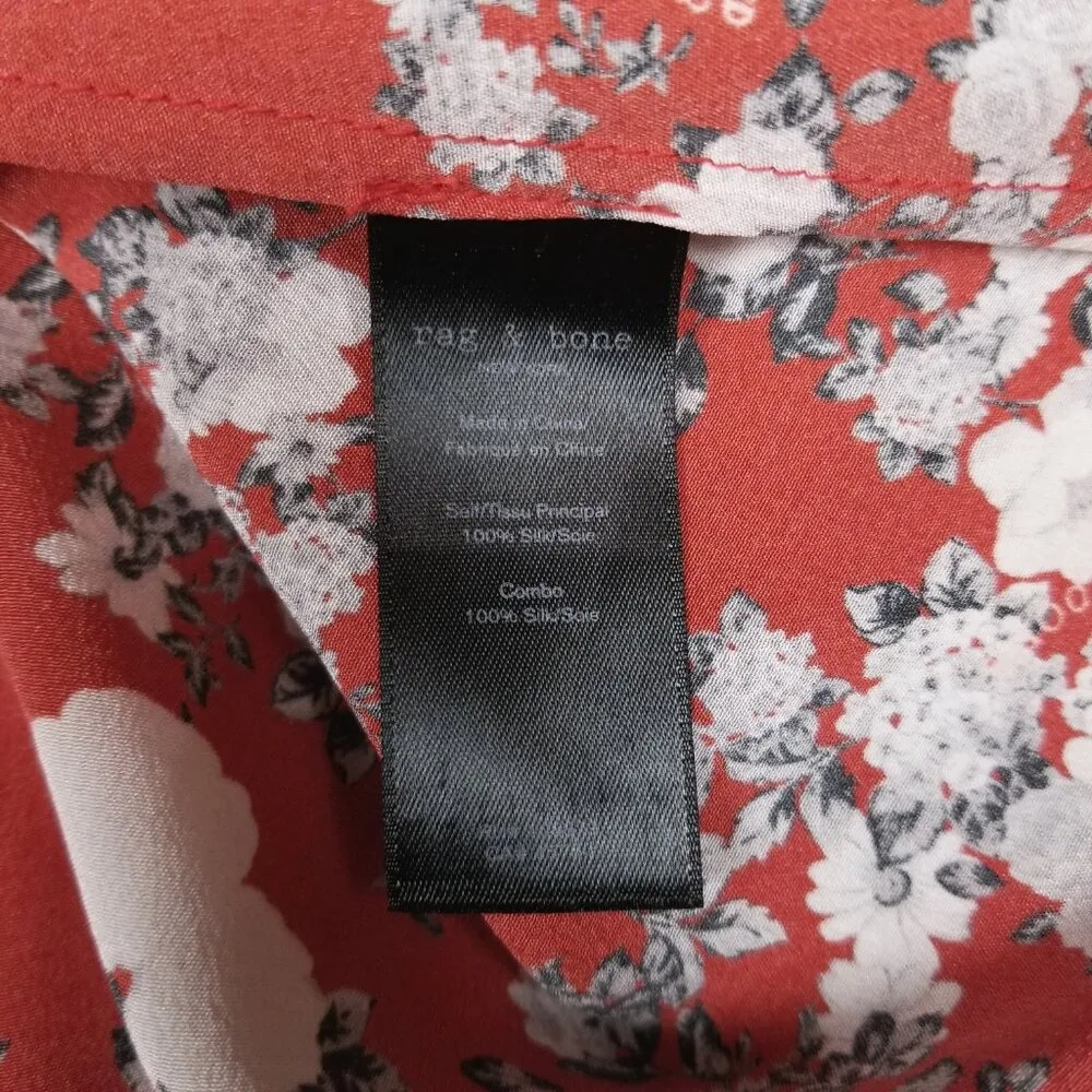 rag & bone Zac Asymmetrical Floral Print Silk Dress Red Sz Small - Image 8