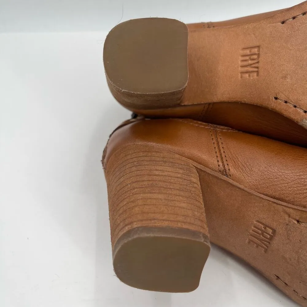 FRYE Boots Size 7.5 Naomi Pickstitch Brown Block Heeled Leather Bootie Zipper - Image 13