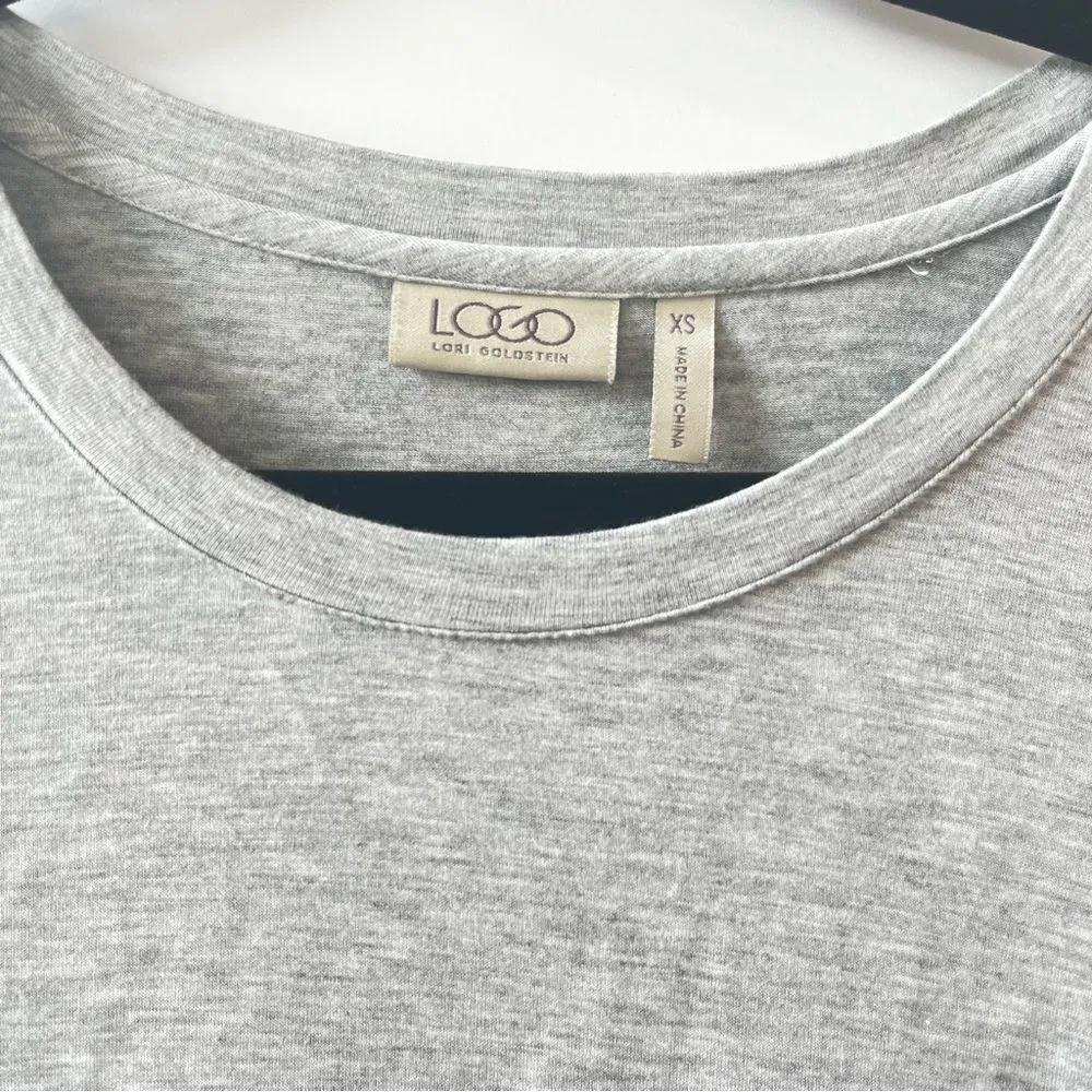 LOGO Lori Goldstein Knit Tunic Top Lace Detail Size XS Grey - Image 3