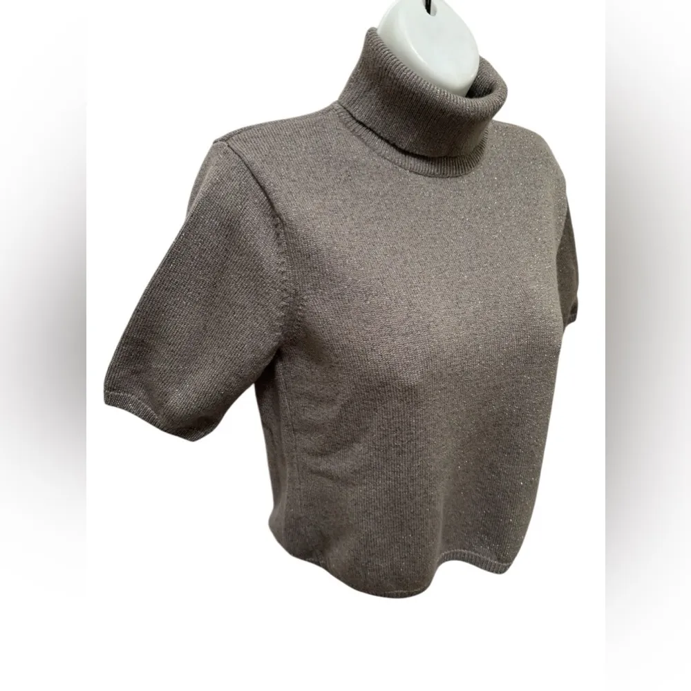 Talbots Petites Wool Blend Cropped Sweater Sz MP Short Sleeve Sparkly Turtleneck - Image 2